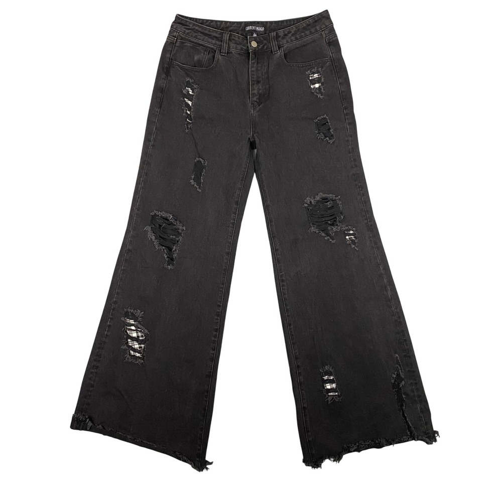 Current Mood Dolls Kill Black Wide Leg‎ Ripped Jeans Distressed Women's Size L